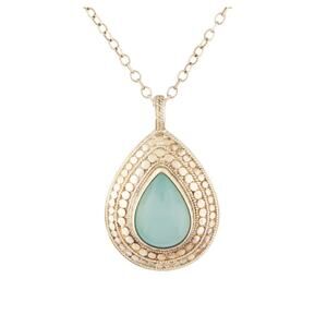 Anna Beck Chalcedony Scalloped Gold Silver Teardrop Pendant Green Stone Necklace